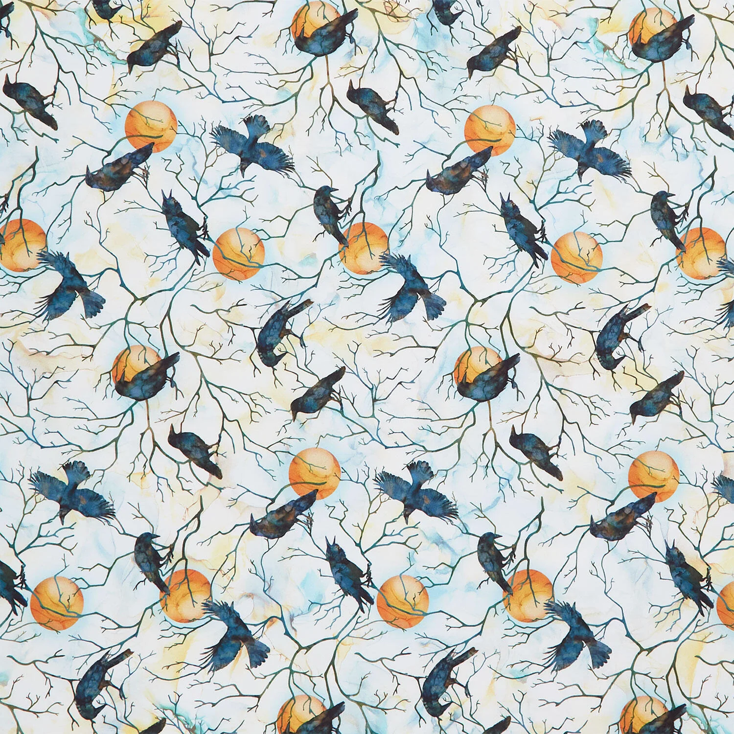 Raven's Call - Raven Moon White Multi Digitally Printed Yardage