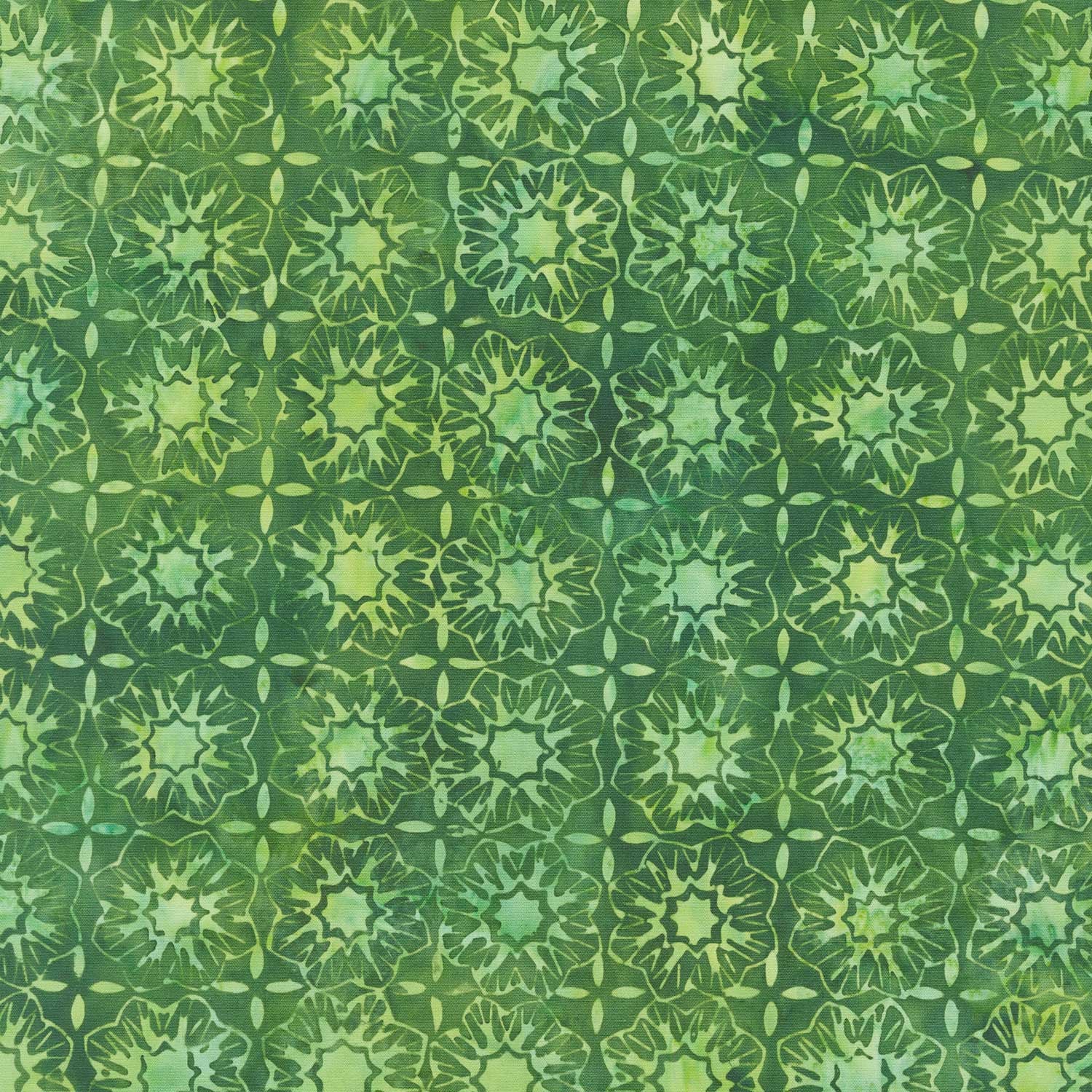 Reflections Batiks - Square Flower Green Yardage