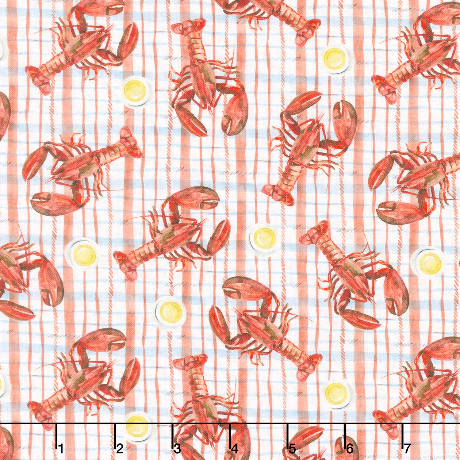 Seaside Boil - Lobster on Plaid Red Yardage