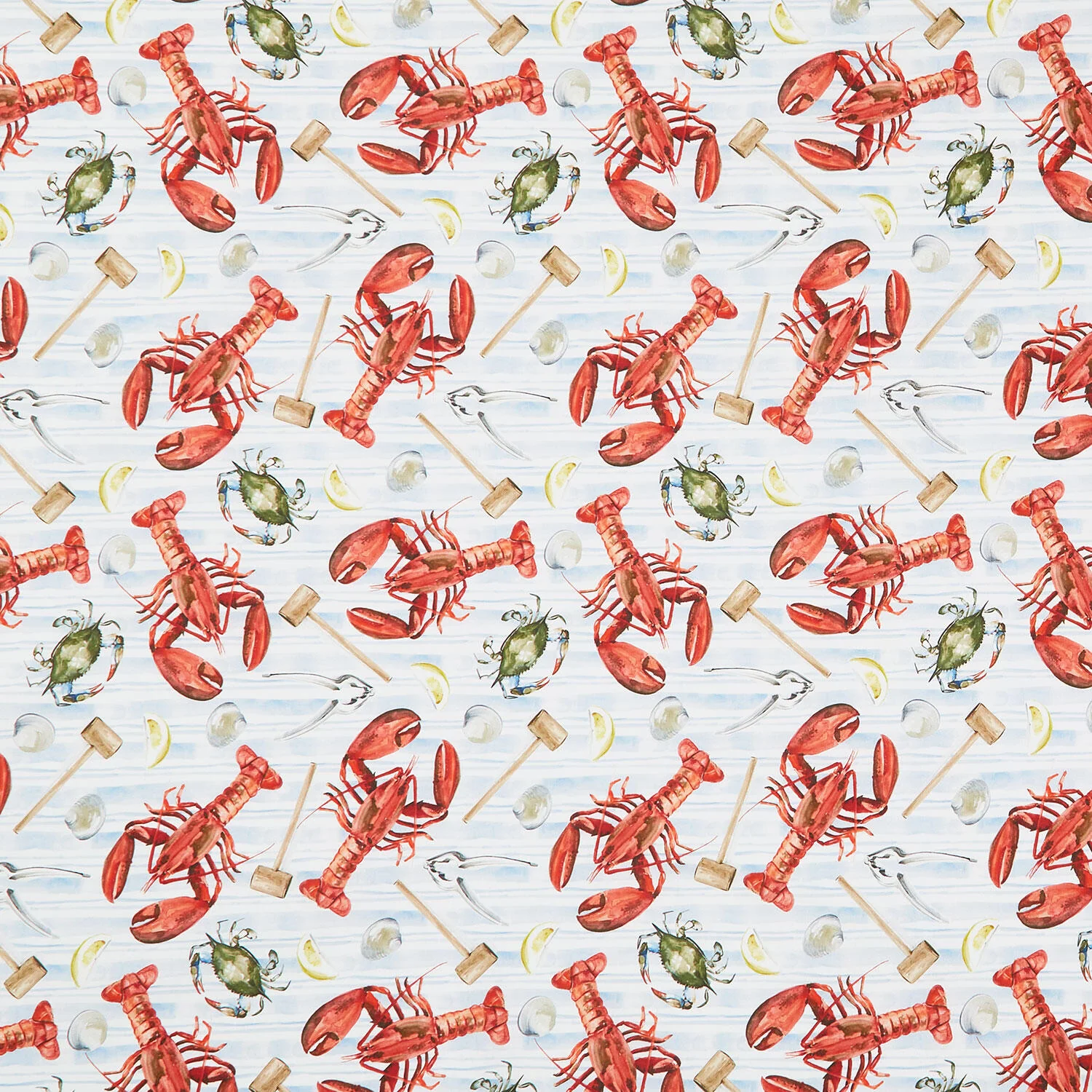 Seaside Boil - Lobsters, Crabs & Clams Light Blue Yardage