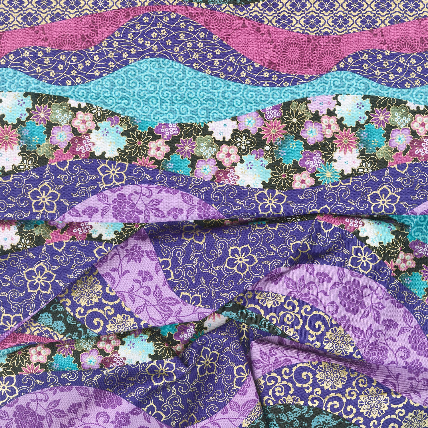 Shizuka - Asian Collage Stripe Multi Metallic Yardage - Image 2