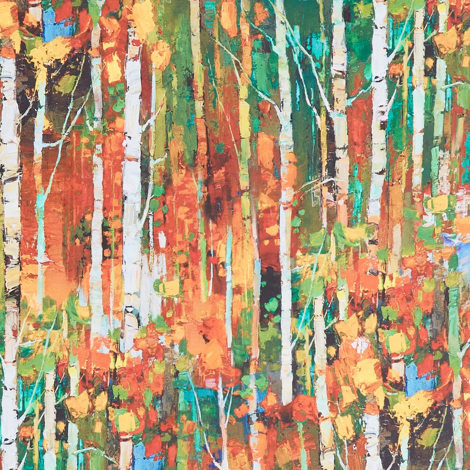 Silent Lake - Birch Trees 108" Wide Backing Orange Multi Yardage