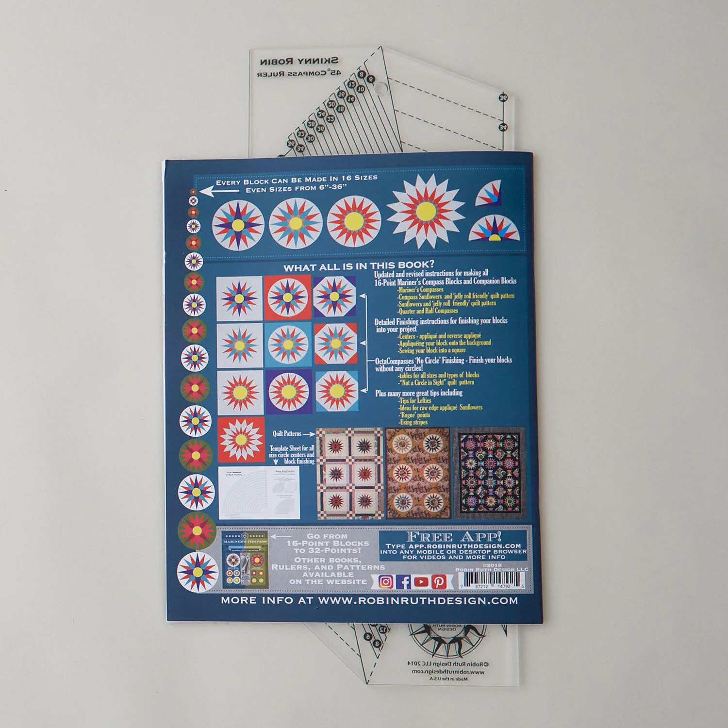 Skinny Robin 16-Point Mariner's Compass Book & Ruler - Image 3
