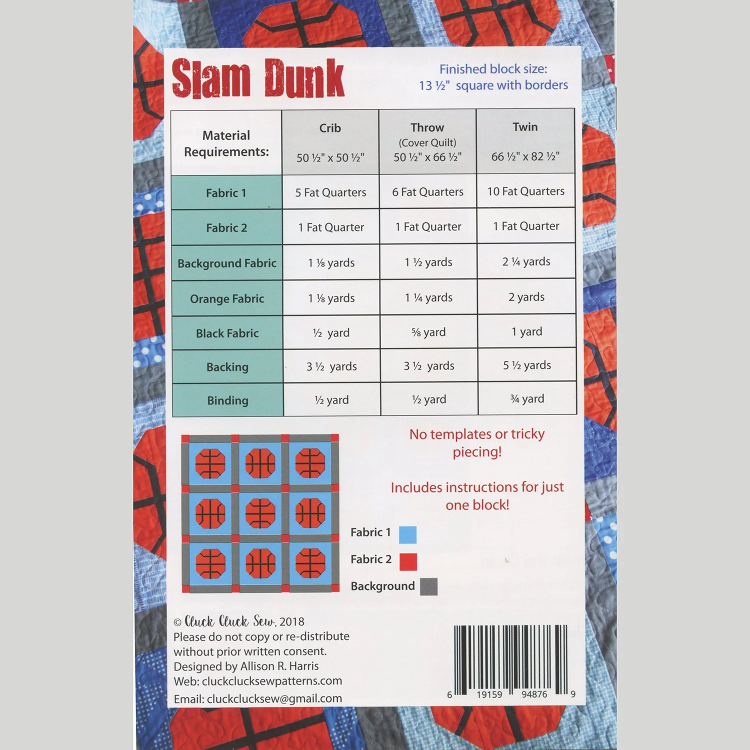 Slam Dunk Quilt Pattern - Image 2