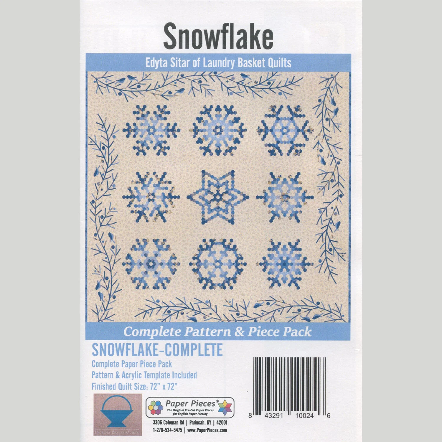 Snowflake Quilt Pattern with English Paper Piece Pack and Template