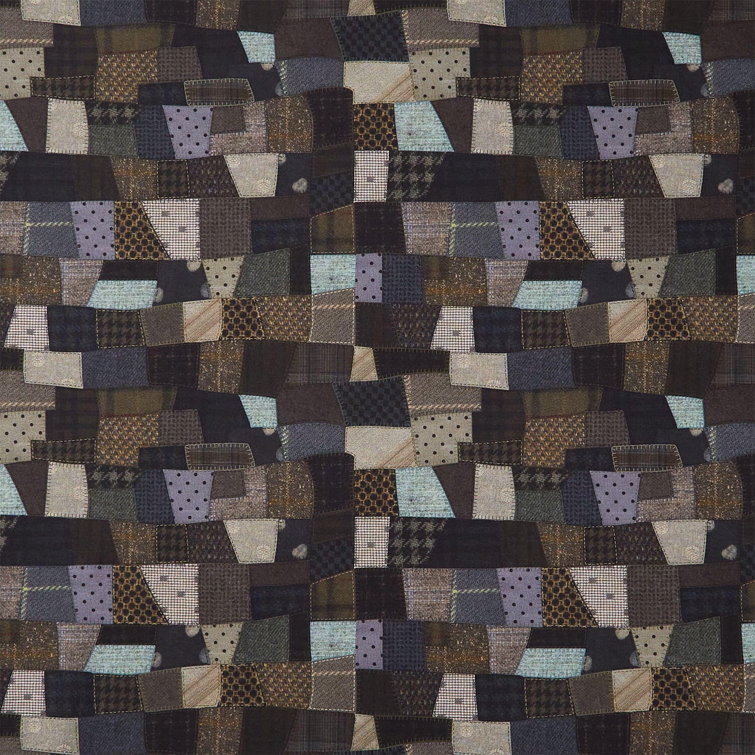 Snowy Days and Frosty Nights - Blanket Stitch Patchwork Slate Yardage