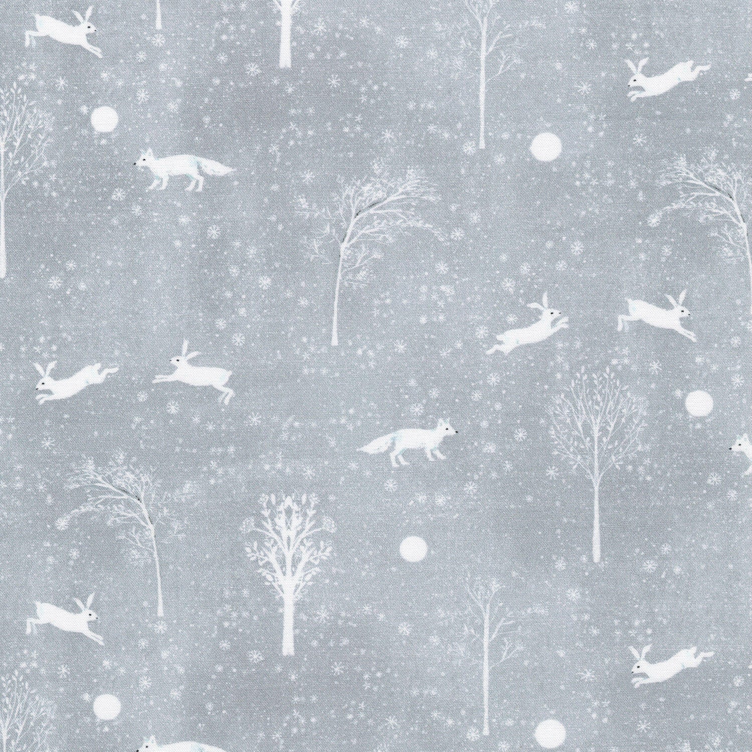 Snowy Fable - Woodland Animals Grey Yardage