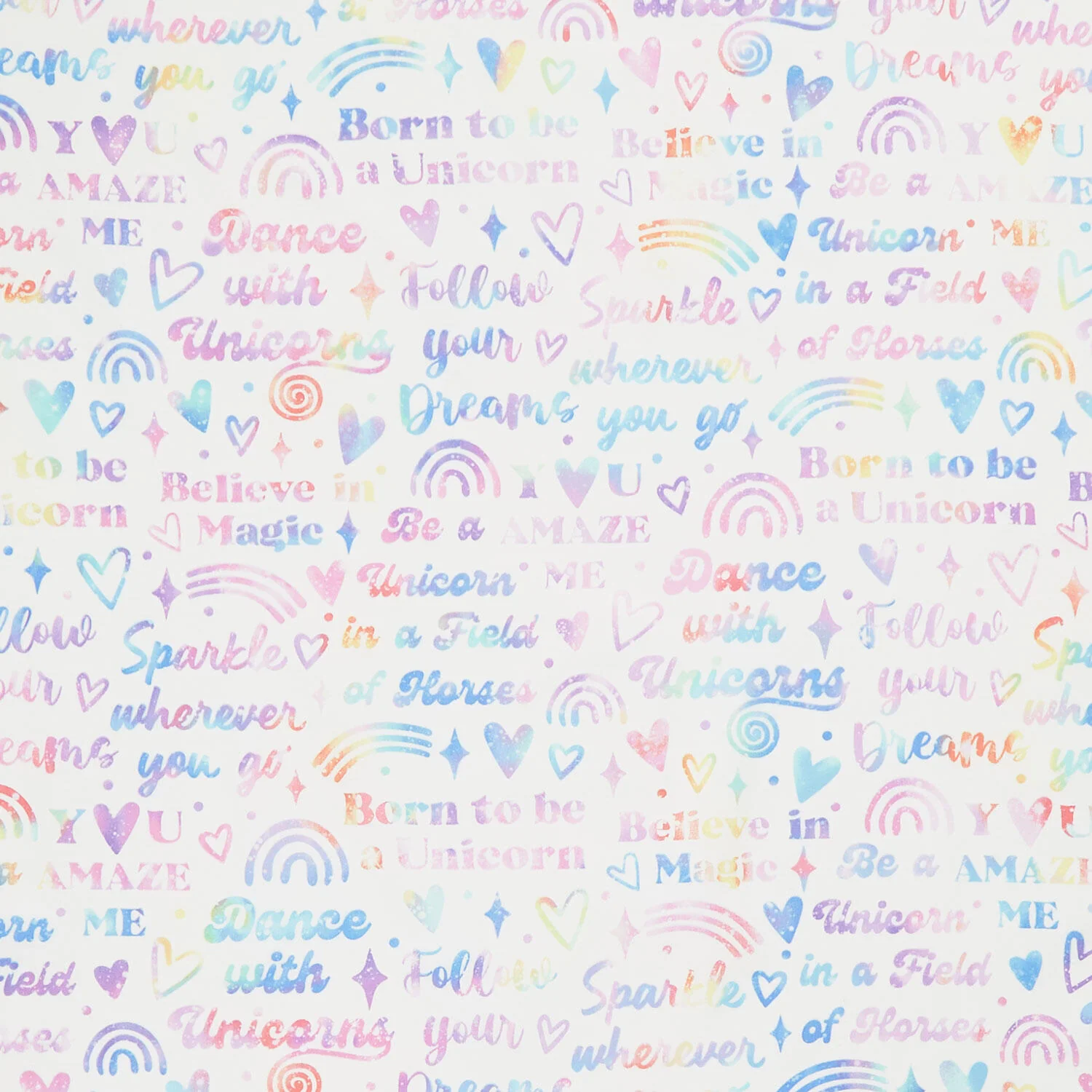Sparkle Magic - Words White Multi Yardage