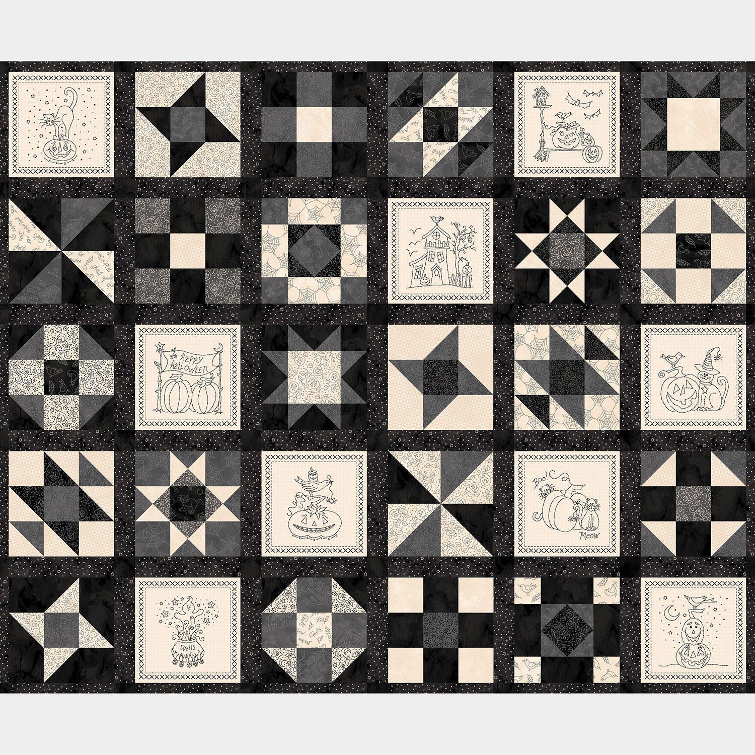 Spooky Stitches - Blocks Black Panel