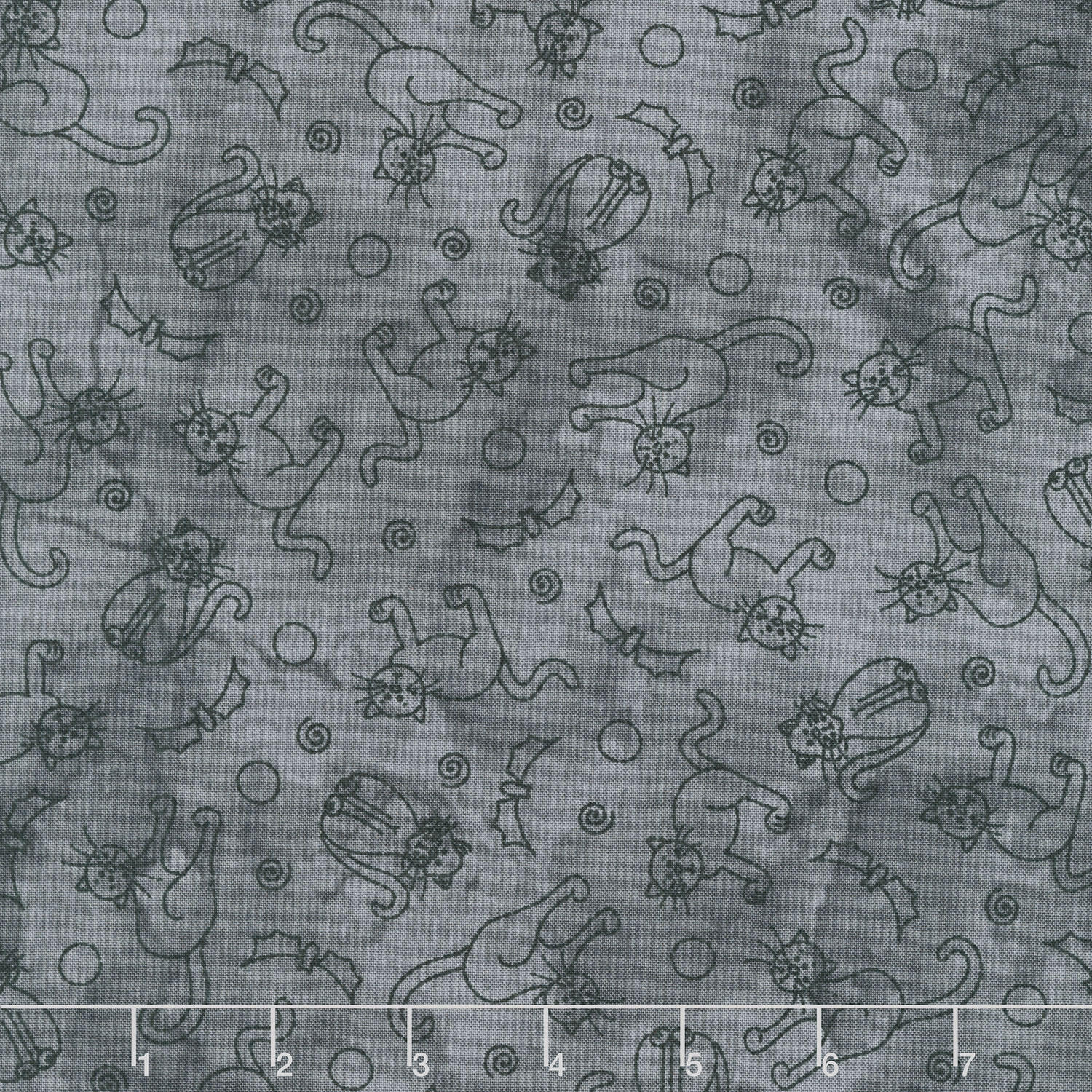 Spooky Stitches - Cats & Bats Grey Yardage