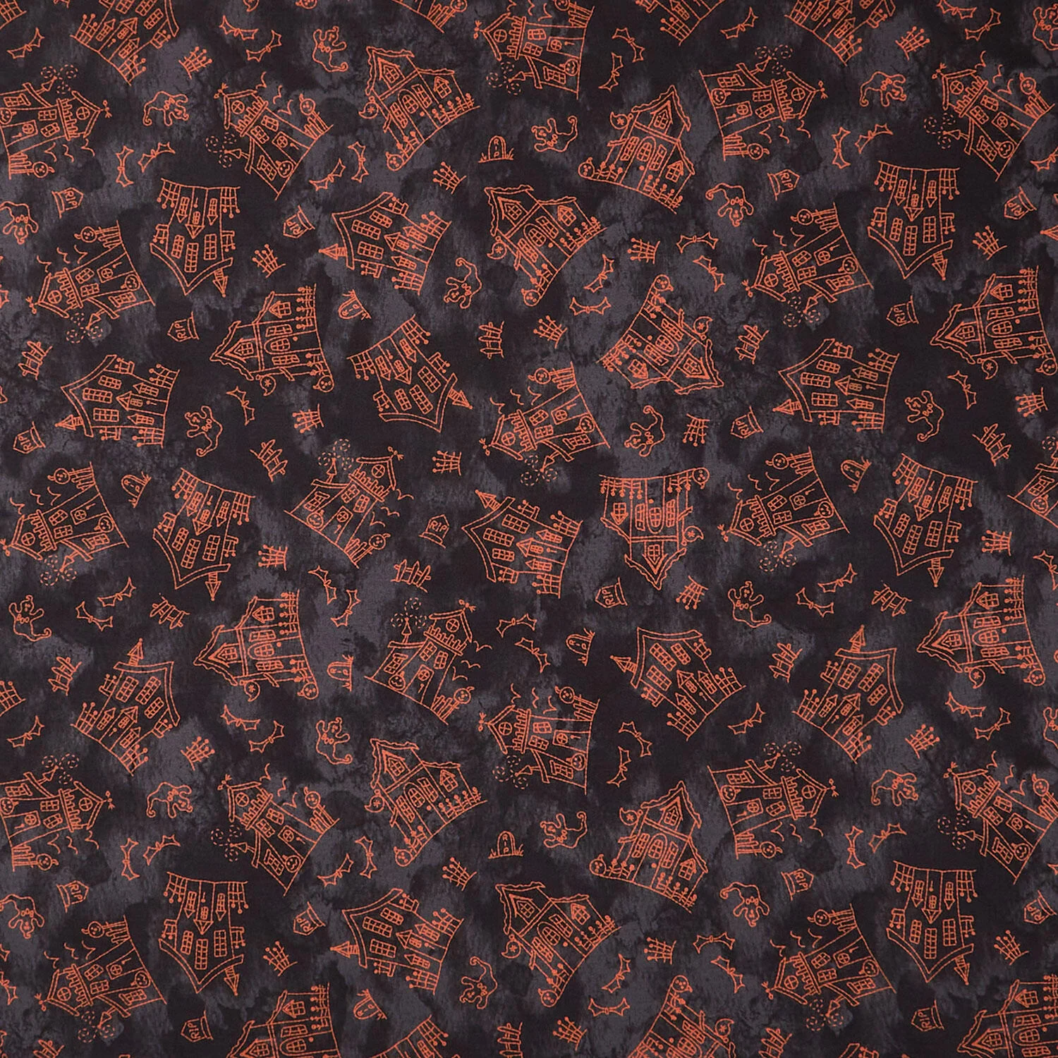 Spooky Stitches - Haunted House Black Yardage