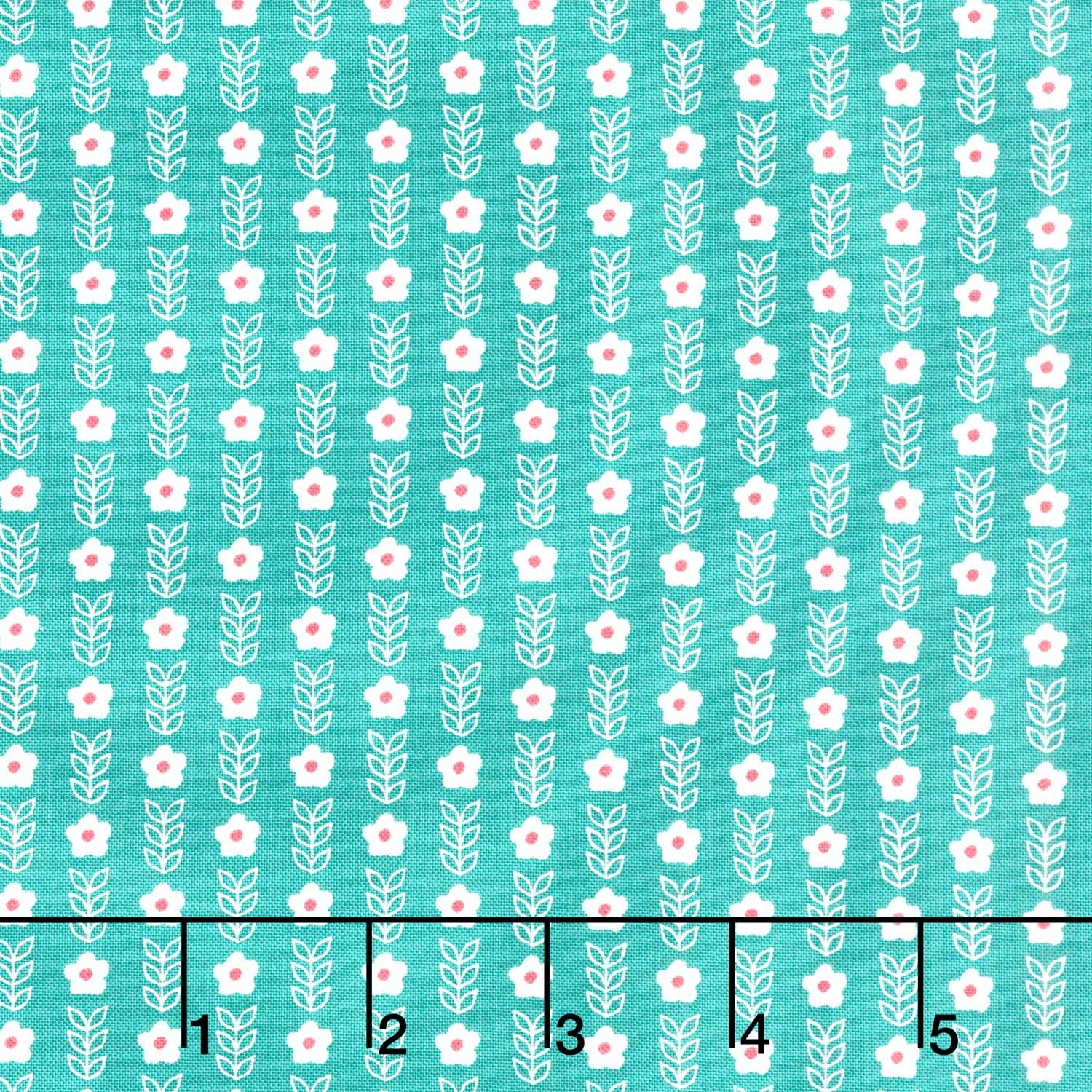 Strawberry Lemonade - Blooms Small Floral Stripe Teal Yardage