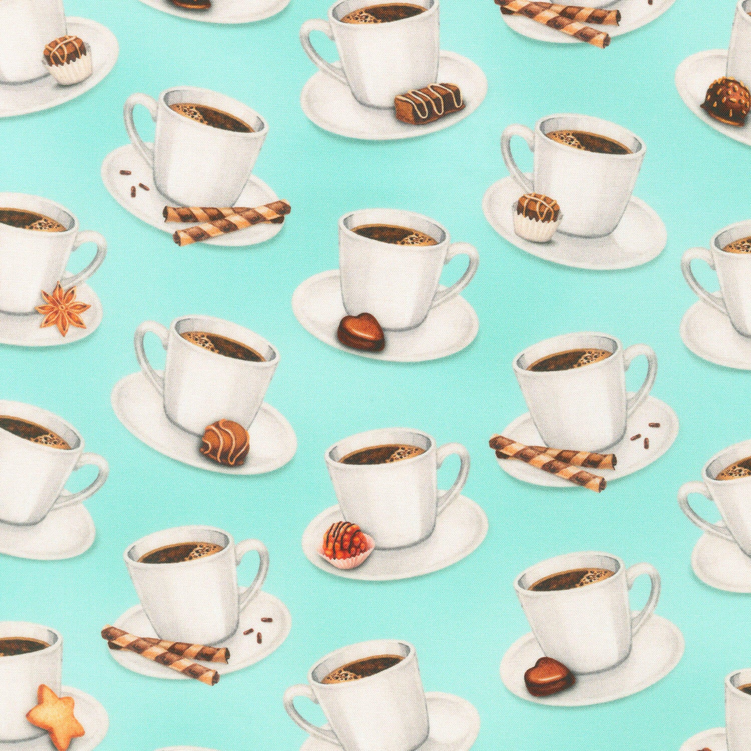 Sweet Tooth - Coffee Cups Mint Yardage