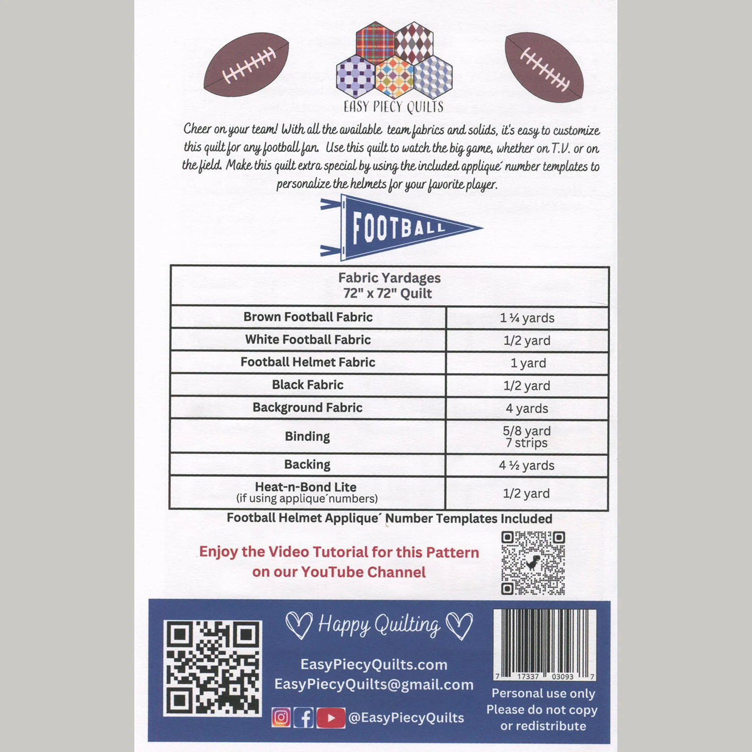 Team Football Quilt Pattern - Image 2