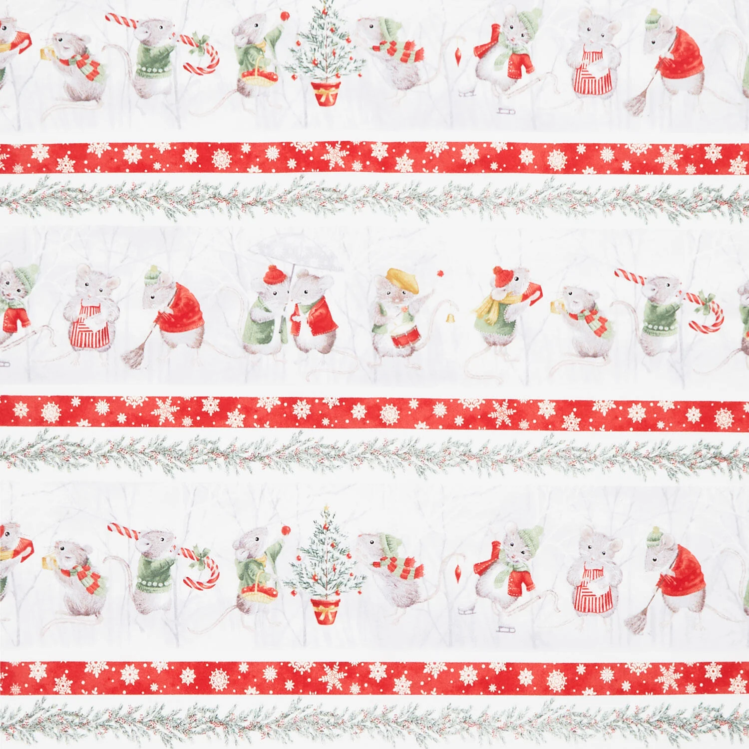 The Christmas Mouse - Border Stripe Gray Multi Yardage