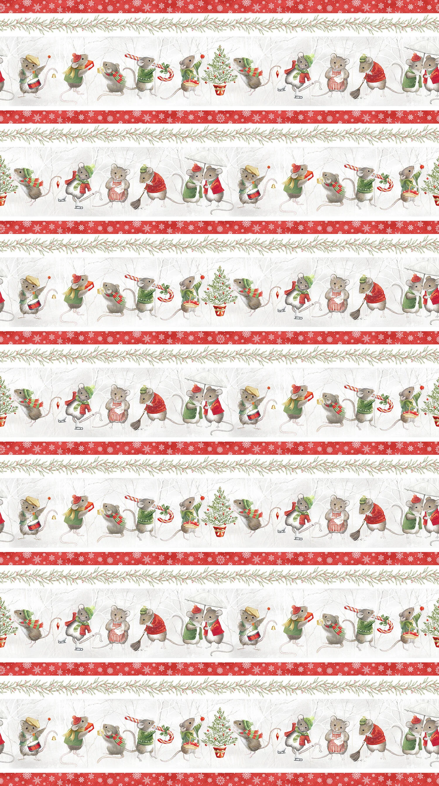 The Christmas Mouse - Border Stripe Gray Multi Yardage - Image 2