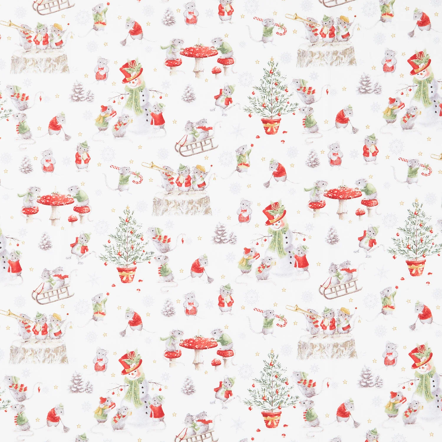 The Christmas Mouse - Mouse Scenic White Multi Yardage
