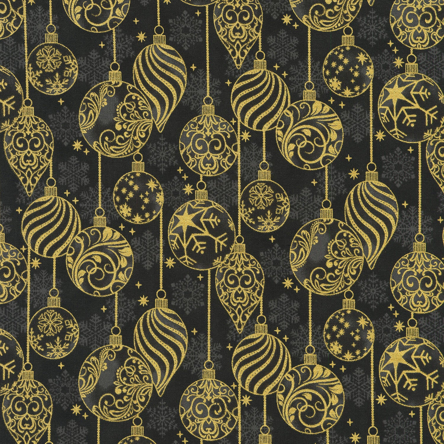 Traditional Trimmings - Ornaments Black Yardage