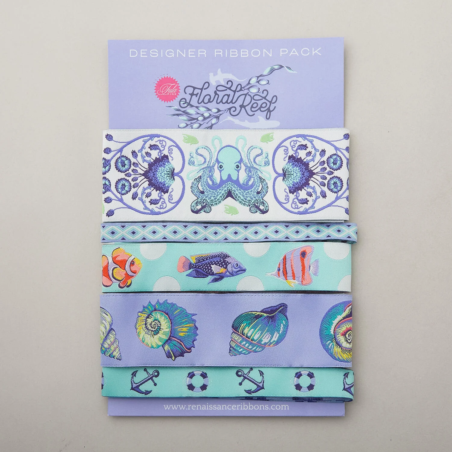 Tula Pink Floral Reef Collection Designer Ribbon Pack - Marine
