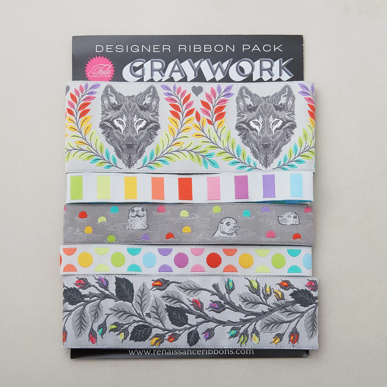 Tula Pink Graywork Designer Ribbon Pack - Graywork Fog