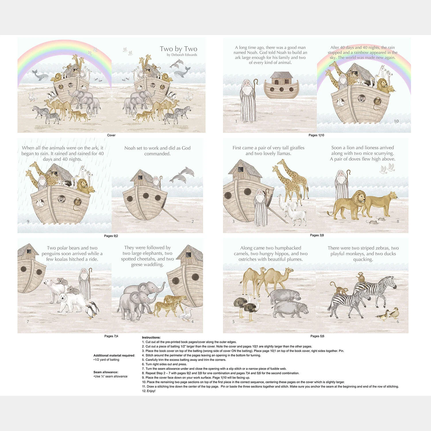 Two by Two - Noah's Ark Book Cream Multi Panel