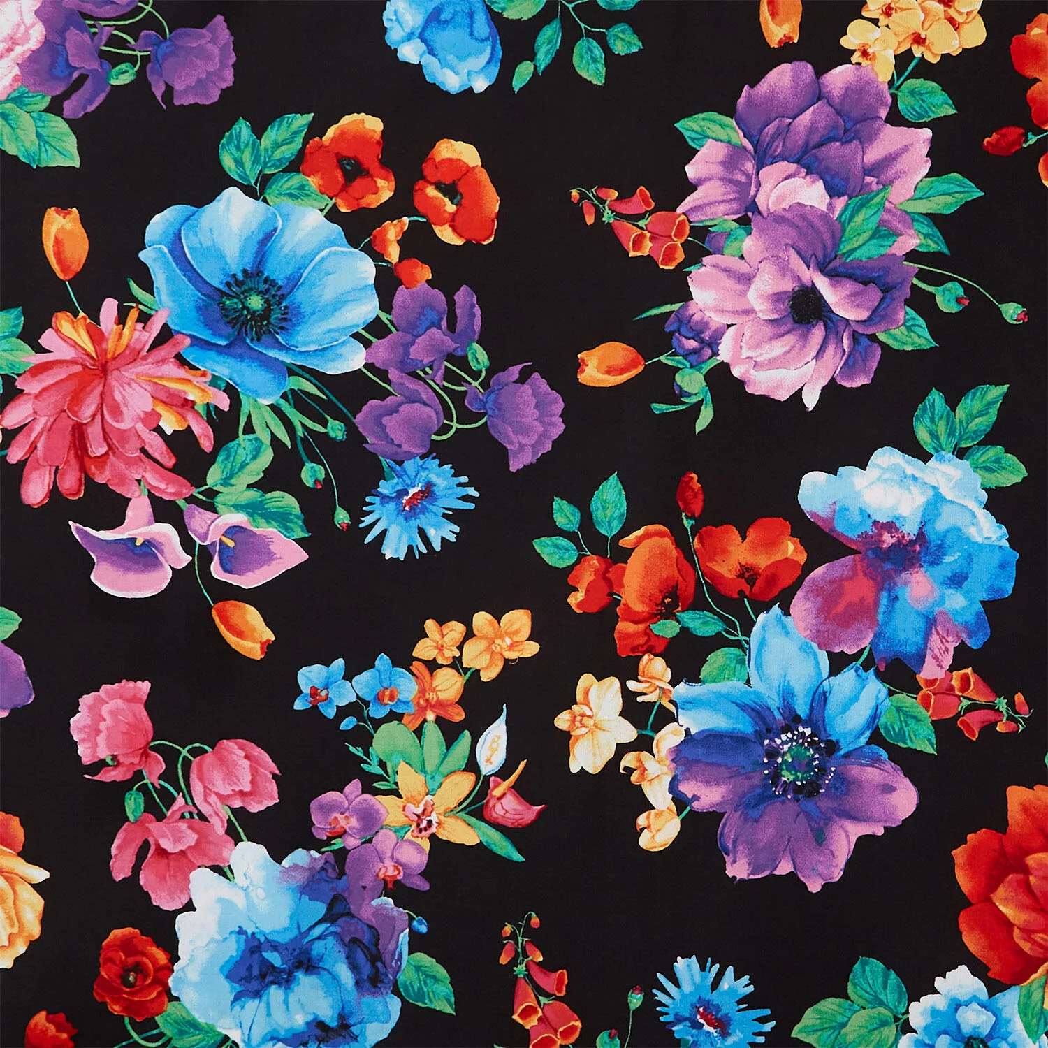 Vibrant Floral on Black Large Yardage