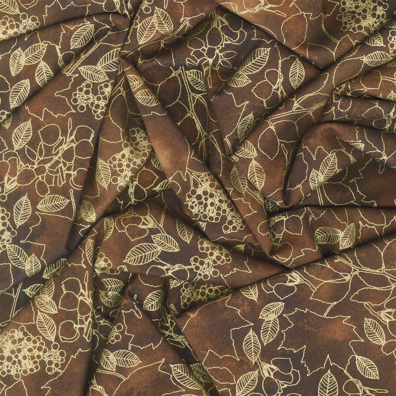Warm Welcome - Leaves Walnut Metallic Yardage - Image 2