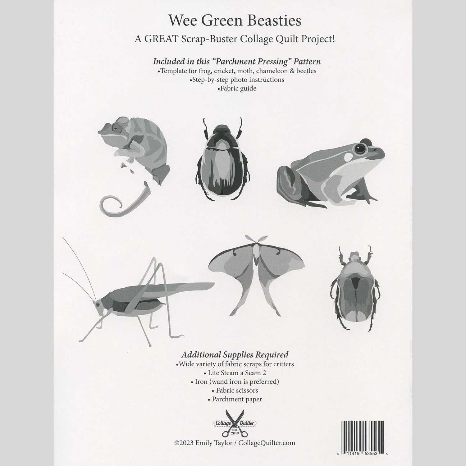 Wee Green Beasties Parchment Pressing Collage Pattern - Image 2