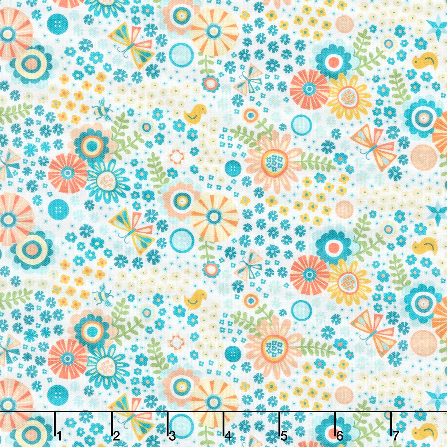 Welcome To Quilt Town - Packed Floral White Yardage