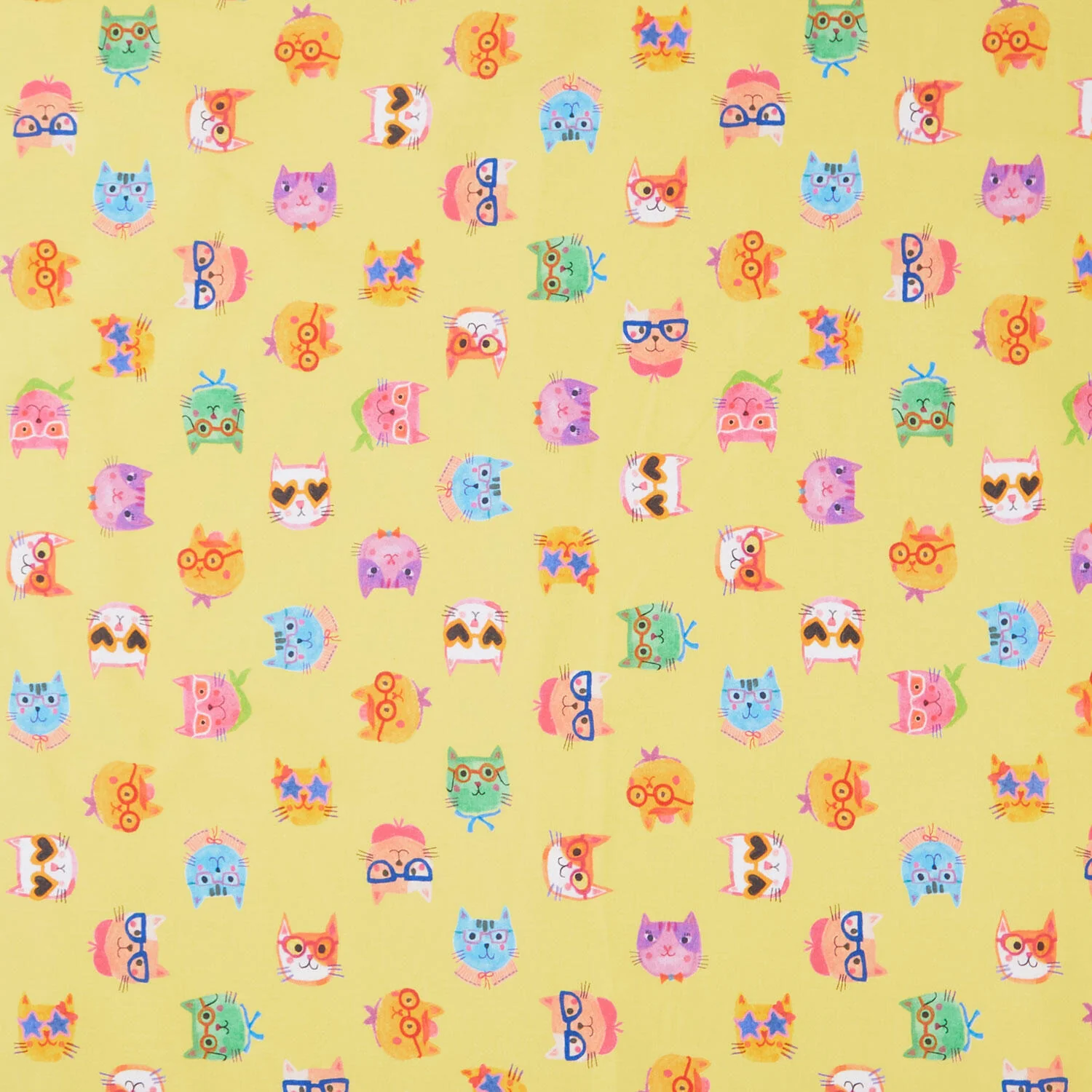 Whisker Wonderland - Cat Faces Daffodil Yardage