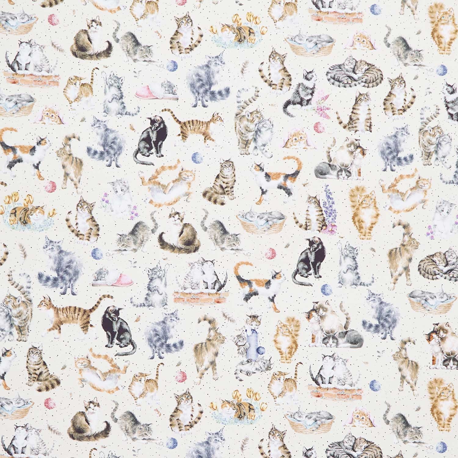 Whiskers & Paws - Cats Directional Cream Yardage