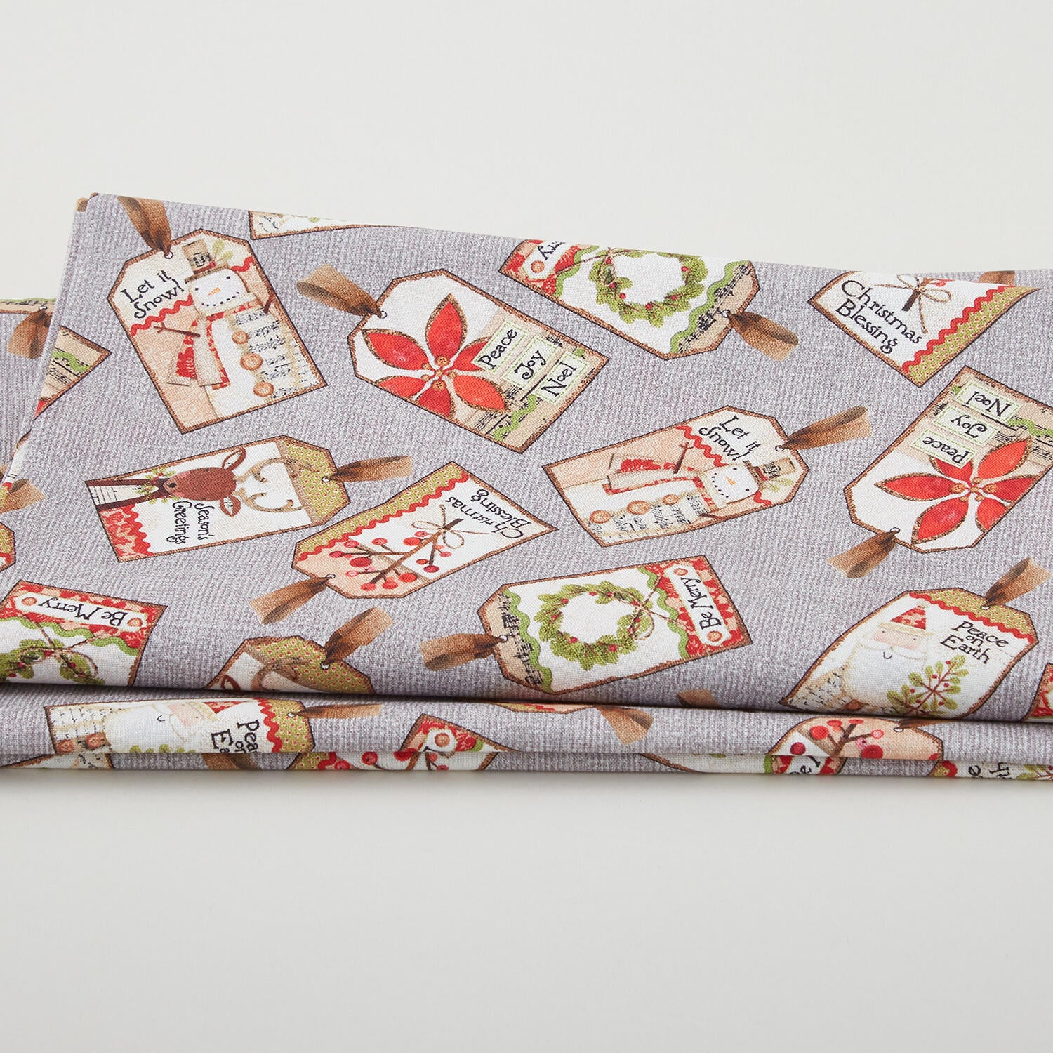 White Christmas - Tossed Tags Grey 2 Yard Cut