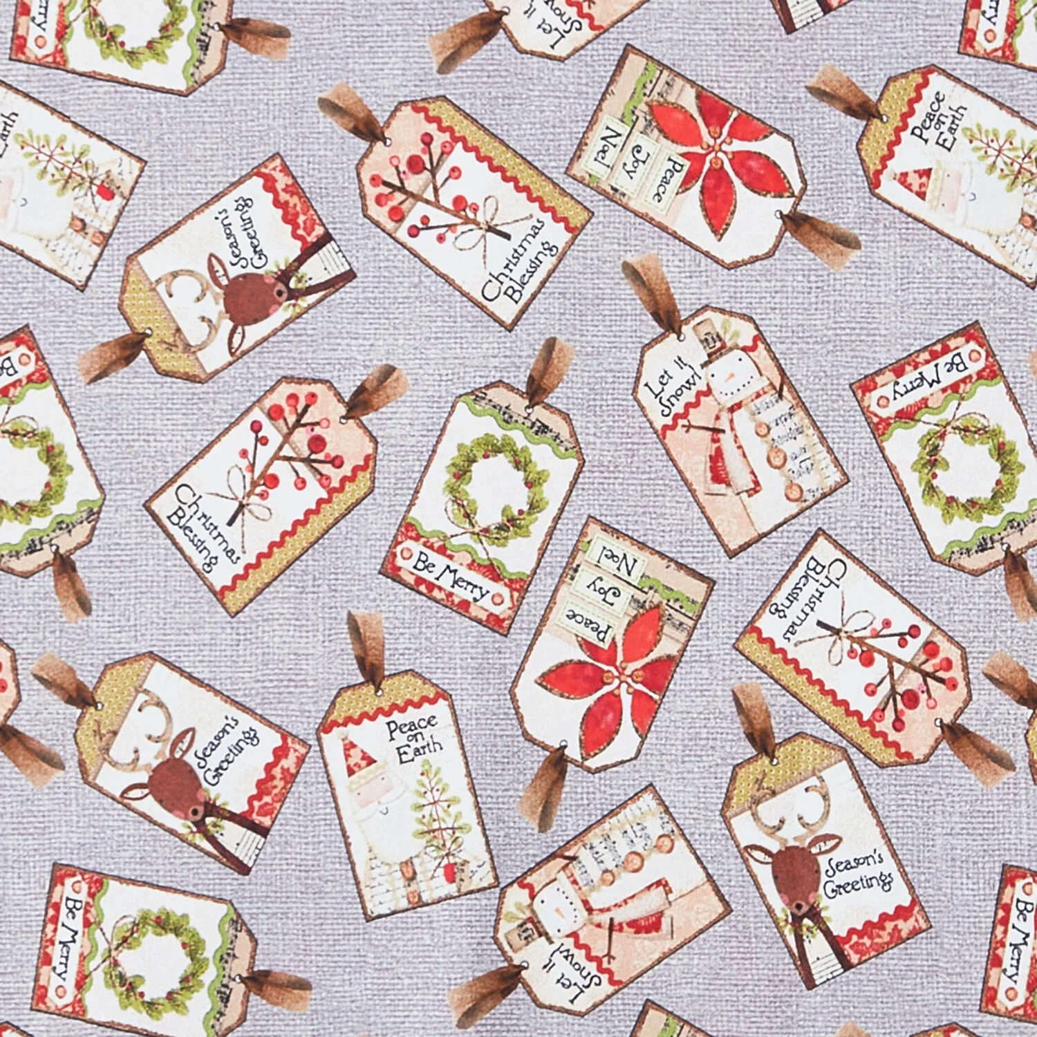 White Christmas - Tossed Tags Grey 2 Yard Cut - Image 2