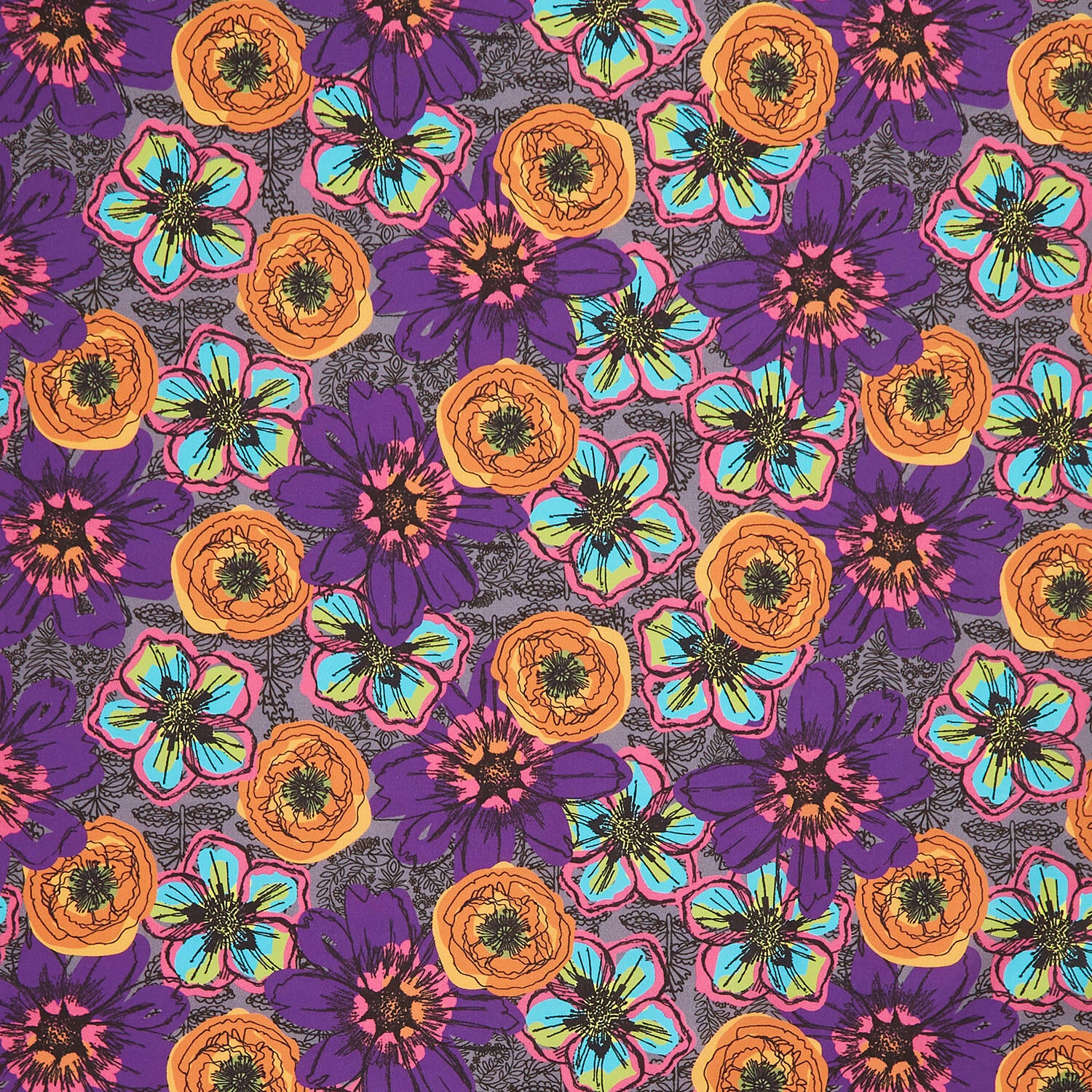 Winding Road - Flower Fields Charcoal Yardage