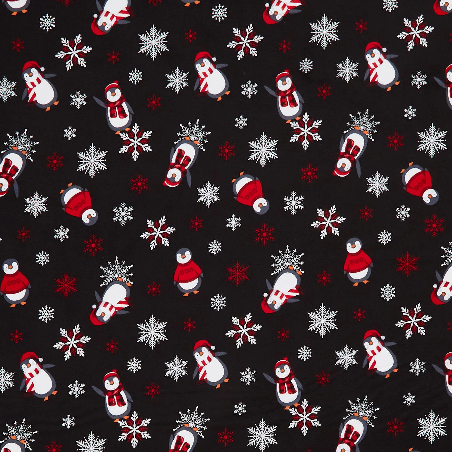 Winter Comfort Flannel - Playful Penguins Flannel Black Yardage